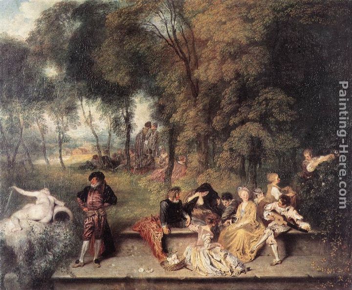 Merry Company in the open air painting - Jean-Antoine Watteau Merry Company in the open air art painting